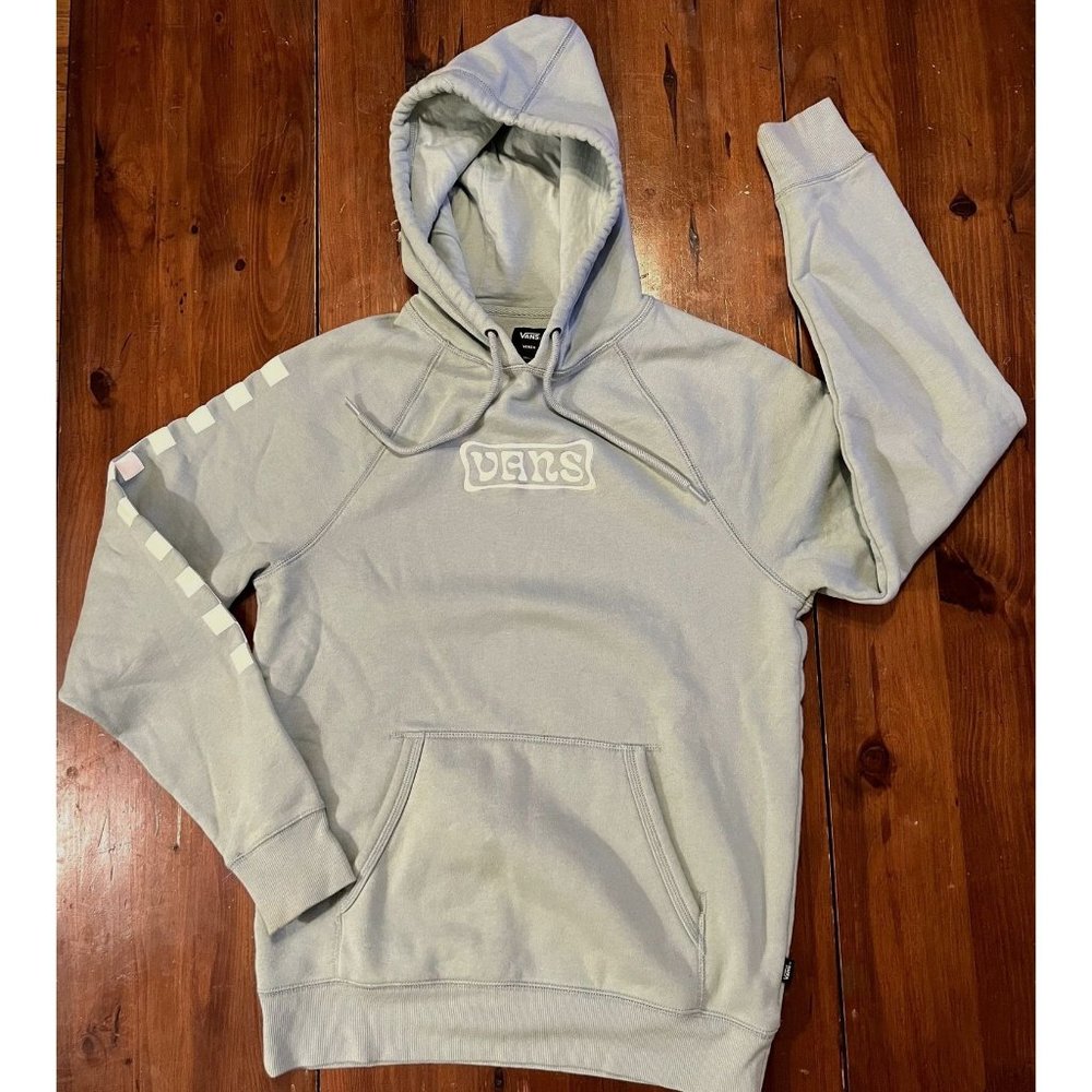 Vans pale green logo hoodie unisex size Small front pocket